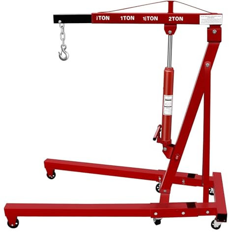 Grúa hidráulica plegable de 2 toneladas for motor, grúa for taller con 6 ruedas y 4 posiciones ajustables.