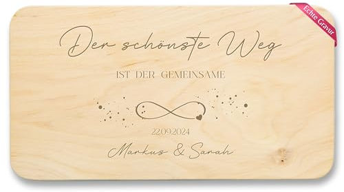 Frühstücksbrettchen Natur - Brotzeitbrett Holz Der schönste Weg ist der gemeinsame personalisiert I Jahrestag Geschenk Hochzeit Geschenk für Paar Weihnachten I Liebesgeschenk Valentinstag - 22x12