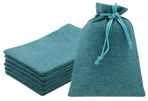 Mandala Crafts 8X10 Inch Teal Burlap Drawstring Gift Bags for Favors - 20 Large Linen Sacks Gift Pouches for Candy, Coffee, Jewelry, Wedding, and Party Supplies