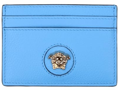 Versace Medusa Portafoglio Porta Carte Di Credito In Pelle, Blu, classico