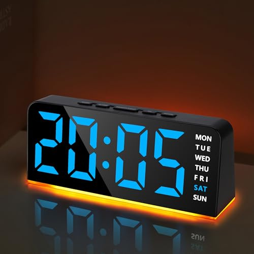 Lafocuse LED Wecker Digital mit Nachtlicht, Große Zahlen, Snooze, Woche, Helligkeit Regelbar, 12/24HR, Duale Alarme für Nachttisch Schlafzimmer Büro, Blau