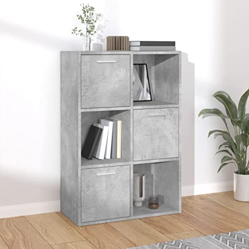 Owoxanthellate Standregal Betongrau 60x29,5x90 cm, 3 offene+3 geschlossene Fächer, platzsparendes Bücherregal & Raumteiler fürs Wohn-, Schlaf- & Homeoffice