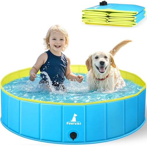 Pourbibi Hundepool Schwimmbad für Hunde, Hundeplanschbecken Hundebad, 80CM Klappbares Haustier-Duschbecken mit Umweltfreundlichem PVC rutschfest（80 x 20 cm）