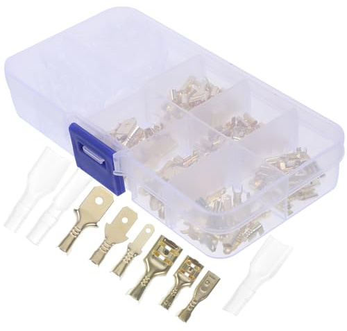 VALICLUD Connecteurs à Sertir Rapides Mâles et Femelles 135 Pièces Acier Plaqué Cuivre 2,8/4,8/6,3 Mm Assortiment pour Câblage Électrique Automobile et Audio, Bornes à Fourche Isolées