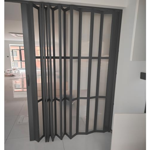 NMKSYX Porte accordéon Porte De Séparation De Pièce À Porte Coulissante Pliable en PVC avec Acrylique, Porte Pliante À Cloison Invisible pour Couloirs/Douche, Porte Accordéon sans Rail(146x185cm)