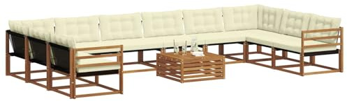 vidaXL Outdoor-Sofagarnitur mit Kissen 11 pcs Natur und Creme, Garten, modernes Sofa-Set für draußen, langlebige Loungemöbel, wetterfest, tolle Terrasse-Couch