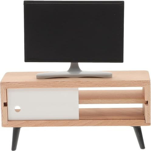 Puppenhaus Miniatur TV mit Fernsehschrank Modell, Mini TV und TV Ständer Spielzeug Puppenhaus Möbel für Puppenhaus Wohnzimmer Zubehör Home Decoration