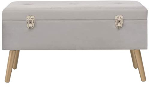 GFEROMRF Samtbank grau 80 cm mit Stauraum, Sitzbank mit Aufbewahrung, gepolsterte Sitzbank mit Holzbeinen in Goldfarbe für Wohnzimmer, Flur oder Lounge, maximale Belastung 110 kg pro