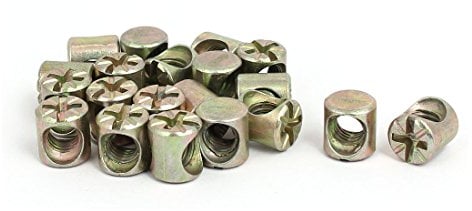 Sourcingmap M6 x 10mm Cross Dowel Slotted Metal Barrel Nuts 20PCS for Furniture Bed Chair