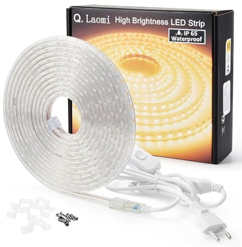 Q.Laomi Ruban LED 6 Mètres avec Interrupteur 220V 230V Bandeau LED IP65 étanche Bande LED, Blanc Chaud
