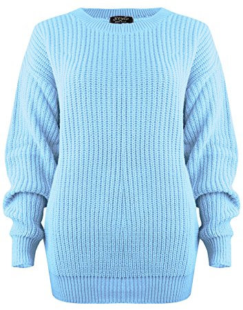 SA Fashions® Oversized New Ladies Womens Chunky Baggy Jumper Knitted Sweater Thick Top S-XL 8-18 (LXL (16-18), Sky Blue)