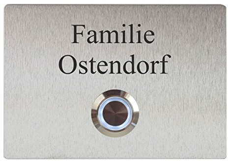 laser-diele Türklingeln – Klingelschild Edelstahl – Edelstahl Türklingel – Türklingel mit Gravur – Türklingel mit Namen – mit LED Beleuchtung – 100 x 70 mm Rechteck