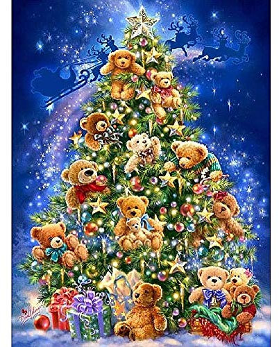 TWYYDP Jigsaw Puzzle 1000 Piece Christmas Tree Gift Teddy Bear Oil Painting Art Unisex Games