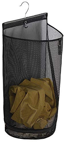 ALYER Hanging Semi Round Storage Mesh Bag,Collapsible Laundry Hamper Basket with Durable Hanger (Black)