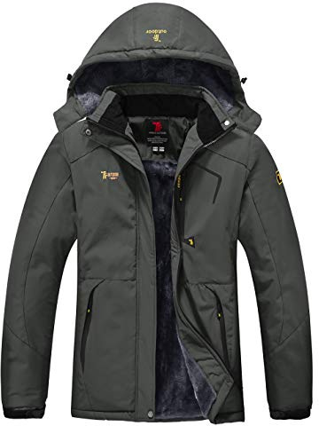 YSENTO Ladies Waterproof Winter Fleece Ski Jacket Windproof Warm Running Camping Jacket with Hood(Grey,XS)