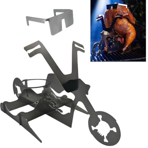Tom's Ridiculous Things Flaming Bike Motorrad Bierdosenhalter für Grill ganzes Huhn, Hühnerkocher Bierdose Hühnerständer mit Gläsern