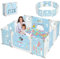Dripex Laufstall Baby faltbar 150x150x62cm (14 Paneele) mit Spielboard, Laufgitter Baby, Kinderlaufstall & Babyzaun aus strapazierfähigem Plastik, Playpen für Innen & Außen, Blau