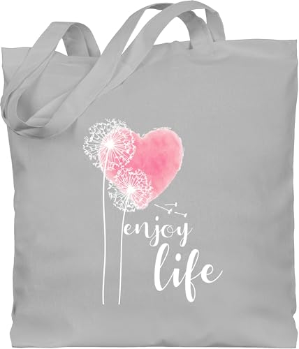 Shirtracer Baumwolltasche - Sprüche Statement - Pusteblume Enjoy Life weiß/rosa - Unisize - Hellgrau - mit aufschrift blumen tasche statements pusteblumen stoffbeutel sprüchen jutebeutel spruch