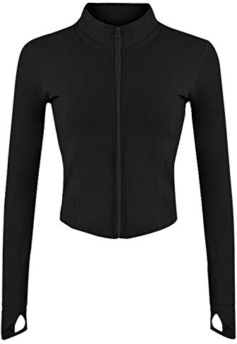 Tanming Damen Full Zip Seamless Workout Jacke Laufen Yoga Slim Fit Trainingsjacke, Schwarz, S