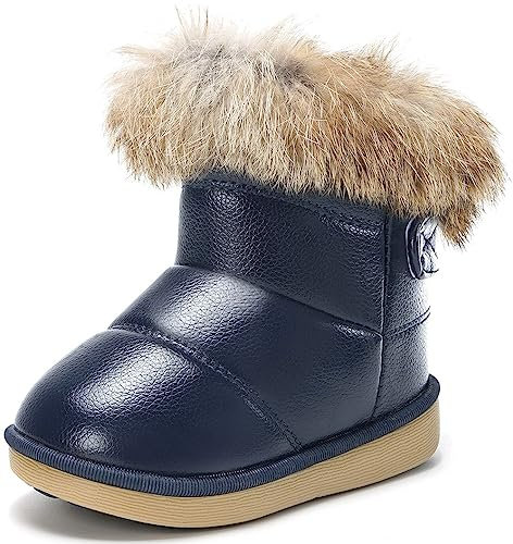 Gaatpot Stivaletti da Invernali per Bambine Ragazzi Stivaletto da Neve Calde Stivali Impermeabili Scarpe di Cotone Stivale Antiscivolo Boots Blu scuro 25EU = 26CN