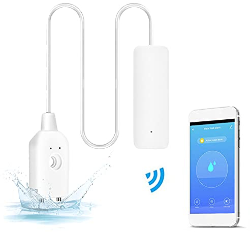 Wassermelder WLAN Wasseralarmsensor, WiFi Wasser Alarm Wassersensor, Überlaufleckalarm Fernüberwachungsleckage im Warmwasserbereiter für Küche, Bad und Keller