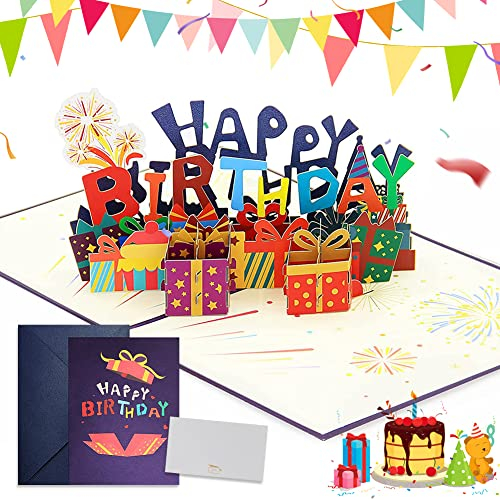 3D Geburtstagskarte, Pop Up Geburtstagskarten Happy Birthday Grußkarte Karte Geschenkkarte mit Umschlag, Gefaltete Glückwunschkarte Geburtstag Grußkarten für Kinder Erwachsene Geburtstag Weihnachten