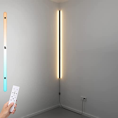 LANMOU LED Wandleuchte Innen Schwarz Mit Stecker und Kabel, 3000K-6000K LED Dimmbar Wandlampe mit Fernbedienung für Eck, Modern Dekoration Wandbeleuchtung Aus Aluminium,150 * 5 * 4cm