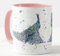 Wasserfarben-Tasse mit Pfauenvogel in Aquarellkunst, Geschenk, Geburtstag, Arbeit, Büro, Weihnachten, Tee, Kaffee (Rosa)