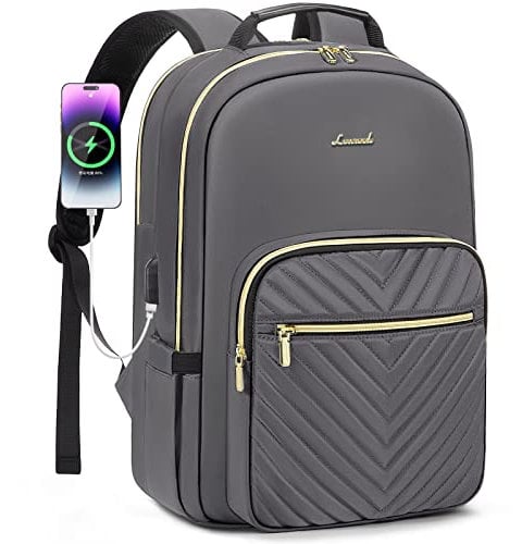 LOVEVOOK Laptop Backpack for Women 15.6 Inch, Womens Backpacks for Work Business Travel School College With USB Charging Port, Lightweight Back Pack Computer Rucksack-Purple Gray