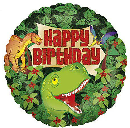 Party Factory Folienballon Dino Happy Birthday Ø 43cm, Heliumballon, Luftballon für Geburtstag, Party