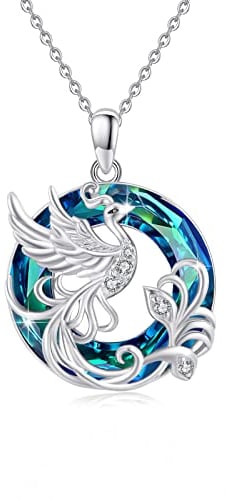 ABIGY Phönix Halskette für Damen, Phönix Anhänger mit Österreich Kristallen 925 Sterling Silber Nirwana Phoenix Schmuck Geschenke zu Weihnachten Geburtstag Halloween Ostern Jahrestag für Frau Mutter