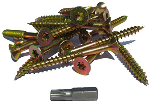 Spanplattenschrauben PROFI inklusive passendem BIT, Schrauben galv. verzinkt und gelb chromatiert mit spezieller Oberflächen-Gleitbeschichtung + passenden BIT (4,0 x 55mm - T20, 200)