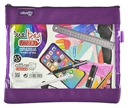office box Colorline by Dual Bag Vision A5 Kulturbeutel mit zwei Fächern und transparenter Vorderseite mit Reißverschlüssen, dunkelviolett, Reisetaschen
