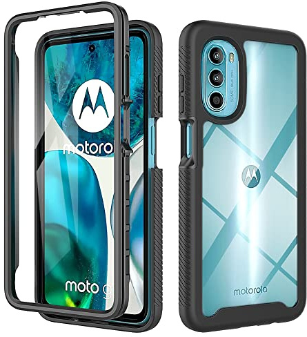 ESTH® Funda para Motorola Moto G52/G82 [Protección Completa Anti-caída de 360°] Carcasa Transparente de Grado Militar con Protector de Pantalla Incorporada, Negro