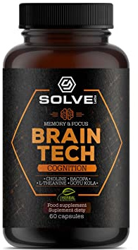 Solve Labs® ● BrainTech 60 Kapseln ● Nootropisches Nahrungsergänzungsmittel für Gedächtnis, Konzentration, Lernen, Leistung und Stressresistenz ● mit Cholin, Bacopa, Rhodiola, Ginkgo, Gotu Kola
