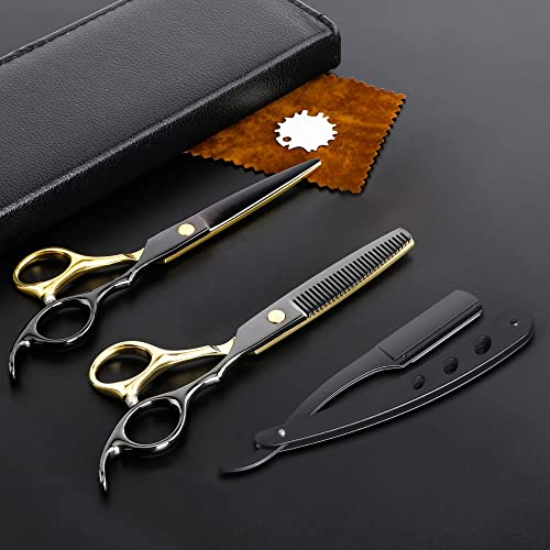 Professionelle Schwarz Gold Friseurschere Edelstahl Friseur Haarschneideschere Sets Salon Multifunktionale Gerade Schere Zahnschere Effilierschere Werkzeuge für Männer Frauen Heimgebrauch
