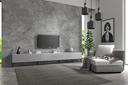 Wuun® TV-Board Lowboard Wohnwand TV-Bank Somero / 300cm (3 x 100cm) /Perl-Matt-Grau/Haarnadel Schwarz