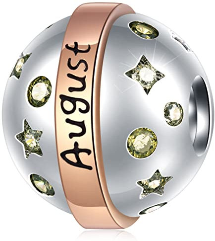 August Geburtsstein Charms passen Pandora Birthstone Armband, 925 Sterling Silber Geburtstag Stein Pave Peridot CZ Birthday Jahrestag Perlen wie Planet Ball, Geschenke für Oma/Tante/Nichte