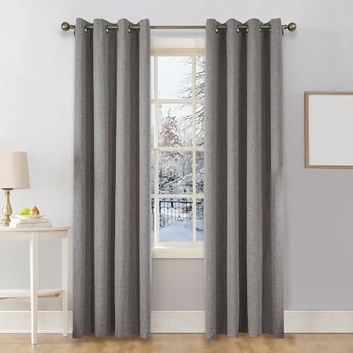 CUCRAF 100% Blackout Curtains Charcoal Grey 90 Inch Drop 2 Panels Soft Texture Sun Blocking Thermal Eyelet Curtains for Bedroom Living Room 46 X 90 Inch