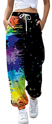 Jogginghose Damen, Jogginghose Damen Baumwolle Sporthose Lang Sweatpants Trainingshose Frauen Tie Dye Kordelzug Locker High Waist Jogging Hose Freizeithose Laufhosen Sweathose