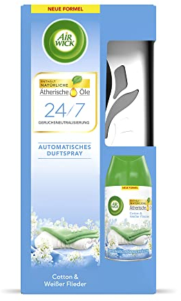 Air Wick Freshmatic Max – Starter-Set mit Gerät und 1 Nachfüller – Batteriebetrieben – Duft: Cotton und Weißer Flieder – 1 x 250 ml Nachfüller + Gerät in Weiß