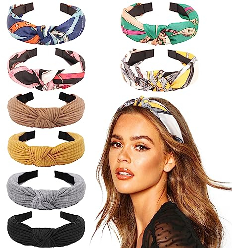 DRESHOW 8 Pièces Bandeau Cheveux pour Femme Boho Bandeaux Serre Tête Elastique Bandeaux avec Nœuds Cheveux Accessoires