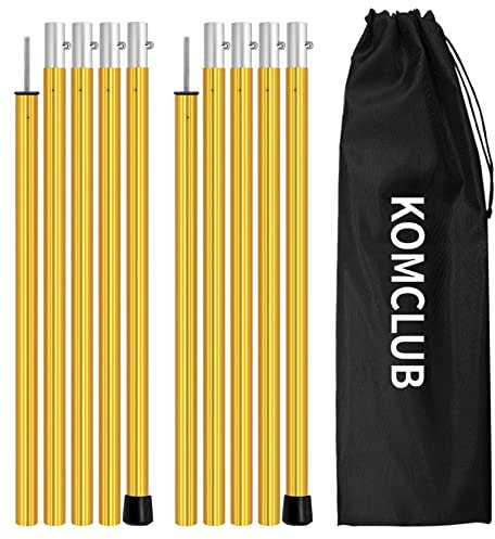 KOMCLUB Tent Poles Tarp Poles,5-Section Telescoping Aluminum Rods for Tent Fly and Tarps,Lightweight Replacement Adjustable Tent Poles for Outdoor Sport Camping 78Inch yellow