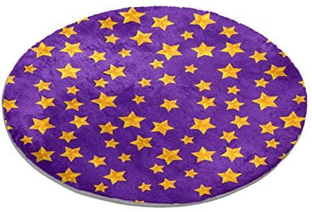 Runder Teppich für Schlafzimmer Wohnzimmer Arbeitszimmer Spielen Goldene Sterne Muster mit lila Hintergrund