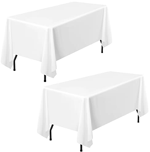2er-Pack weiße rechteckige Polyester-Tischdecken 153×320cm für 8-Fuß-Rechtecktische Polyester-Tischdecke waschbare Tischdecke für Hochzeitsempfang, Bankettparty