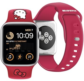 CG MOBILE Hello Kitty HKAWMSCHBLR Correa de reloj para Apple Watch 38/40/41 mm, correa roja de silicona, cabeza de gatito