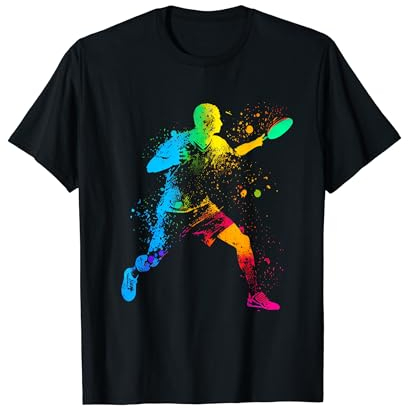 Tischtennis Tischtennisspielerin Geschenke Damen Unisex-Erwachsene Sport T-Shirt Schwarz Kurzarm V-Ausschnitt Klassisch Pull-On Baumwolle 50% Polyester 50% S EU 34 cm 1 Count