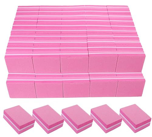 Pulidores de uñas de grano 180/240 (100 unidades), mini lima de uñas para uñas naturales y uñas acrílicas, bloques de pulido a granel, bloque de pulido profesional para limas de manicura, color rosa