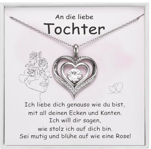 FAOMZQ Herz Halskette Damen Silber 925 - Geschenk für Tochter von Mama, An Meine Tochter Kette Mit Zirkonia für Geburtstag, Muttertag, Weihnachten