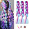 ShowJarlly Treccia Africane Extension 24, Kanekalon Treccia Capelli, Ombre Jumbo Treccia Capelli Fibra treccia di scatola, Rainbow Colors Per Intrecciare I Capelli(Lilla/Blu/Rosa/Ciano)